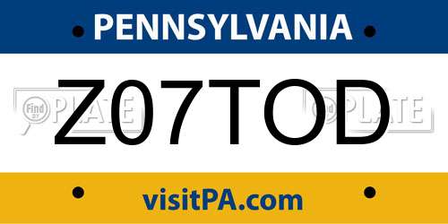 Z07TOD Pennsylvania License Plate