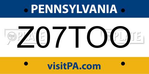 Z07TOO Pennsylvania License Plate