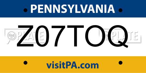Z07TOQ Pennsylvania License Plate