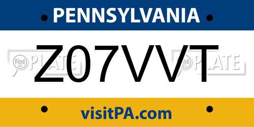 Z07VVT Pennsylvania License Plate