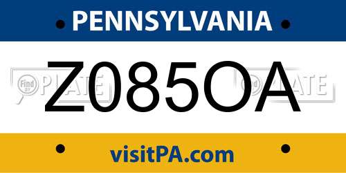 Z085OA Pennsylvania License Plate