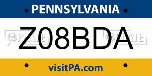 Z08BDA Pennsylvania License Plate