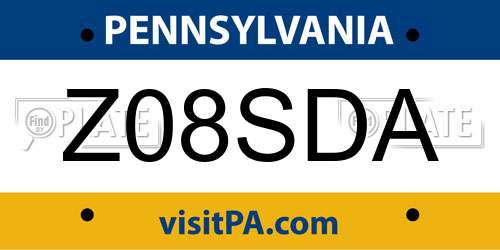 Z08SDA Pennsylvania License Plate
