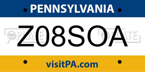 Z08SOA Pennsylvania License Plate