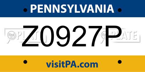 Z0927P Pennsylvania License Plate
