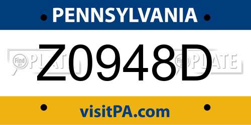 Z0948D Pennsylvania License Plate
