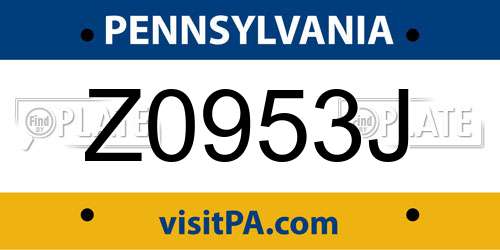 Z0953J Pennsylvania License Plate