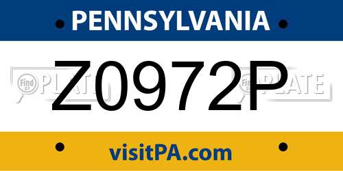 Z0972P Pennsylvania License Plate
