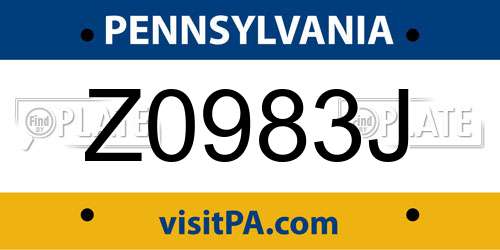 Z0983J Pennsylvania License Plate