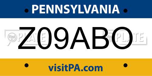 Z09ABO Pennsylvania License Plate