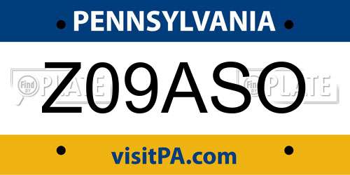 Z09ASO Pennsylvania License Plate