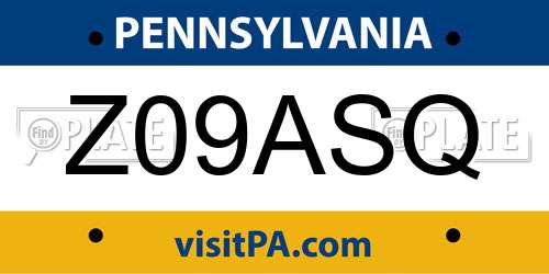 Z09ASQ Pennsylvania License Plate