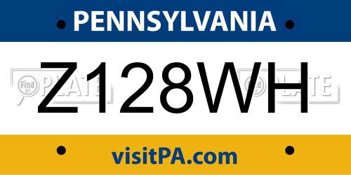 Z128WH Pennsylvania License Plate