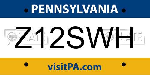 Z12SWH Pennsylvania License Plate