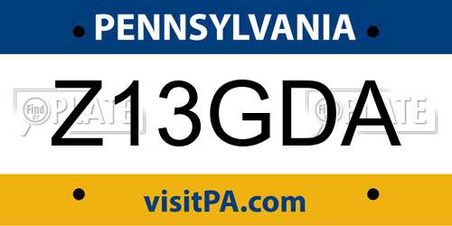 Z13GDA Pennsylvania License Plate