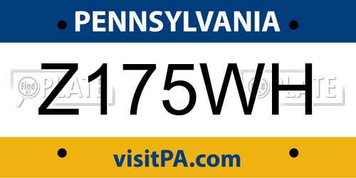 Z175WH Pennsylvania License Plate