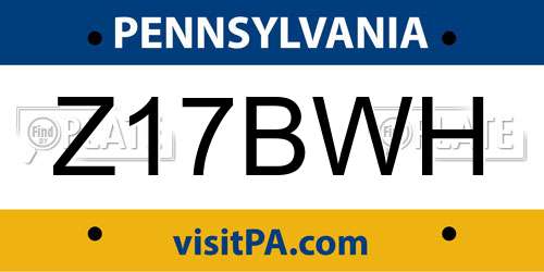 Z17BWH Pennsylvania License Plate