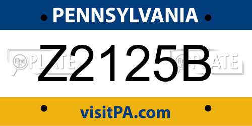 Z2125B Pennsylvania License Plate