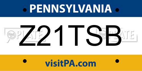 Z21TSB Pennsylvania License Plate