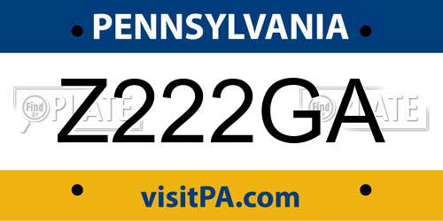 Z222GA Pennsylvania License Plate