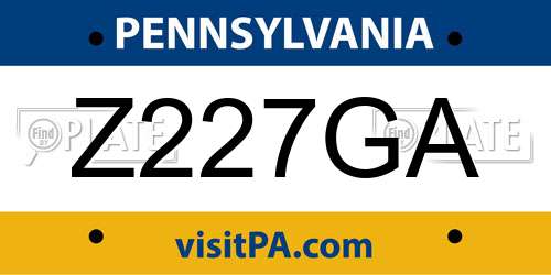 Z227GA Pennsylvania License Plate