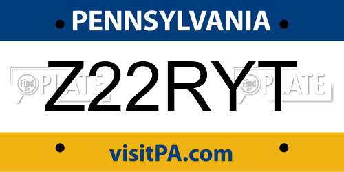 Z22RYT Pennsylvania License Plate