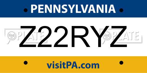Z22RYZ Pennsylvania License Plate