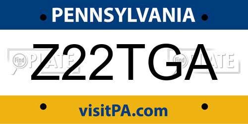 Z22TGA Pennsylvania License Plate
