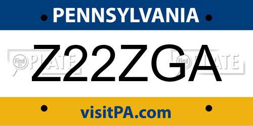 Z22ZGA Pennsylvania License Plate