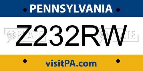 Z232RW Pennsylvania License Plate