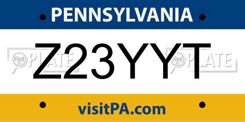 Z23YYT Pennsylvania License Plate