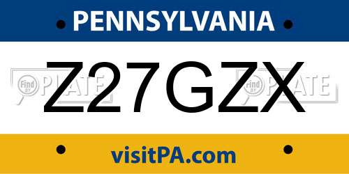 Z27GZX Pennsylvania License Plate