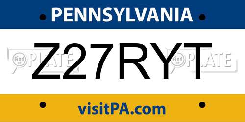 Z27RYT Pennsylvania License Plate