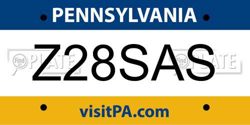 Z28SAS Pennsylvania License Plate