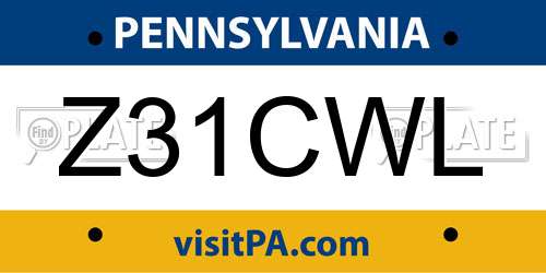 Z31CWL Pennsylvania License Plate