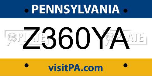 Z360YA Pennsylvania License Plate