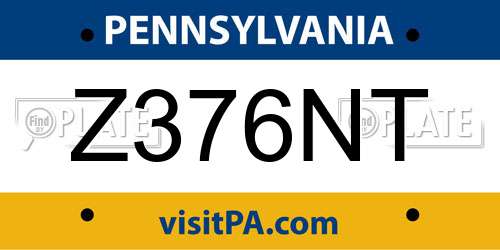 Z376NT Pennsylvania License Plate
