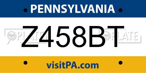 Z458BT Pennsylvania License Plate