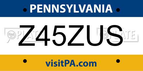 Z45ZUS Pennsylvania License Plate