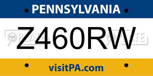 Z460RW Pennsylvania License Plate