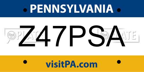 Z47PSA Pennsylvania License Plate