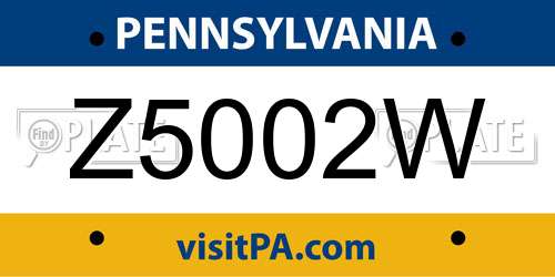 Z5002W Pennsylvania License Plate