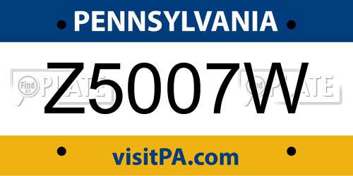 Z5007W Pennsylvania License Plate