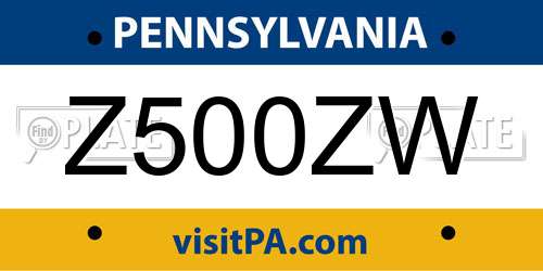 Z500ZW Pennsylvania License Plate