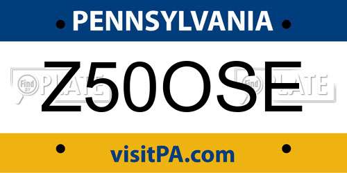 Z50OSE Pennsylvania License Plate
