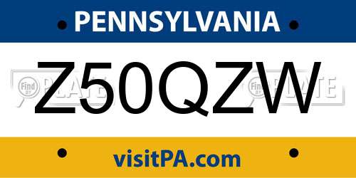 Z50QZW Pennsylvania License Plate