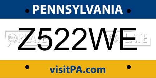 Z522WE Pennsylvania License Plate
