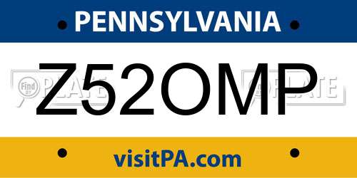 Z52OMP Pennsylvania License Plate