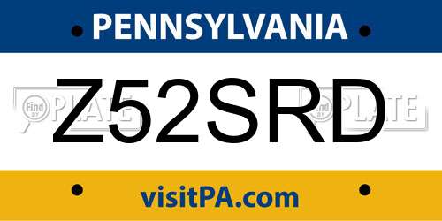 Z52SRD Pennsylvania License Plate