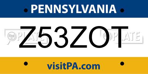 Z53ZOT Pennsylvania License Plate